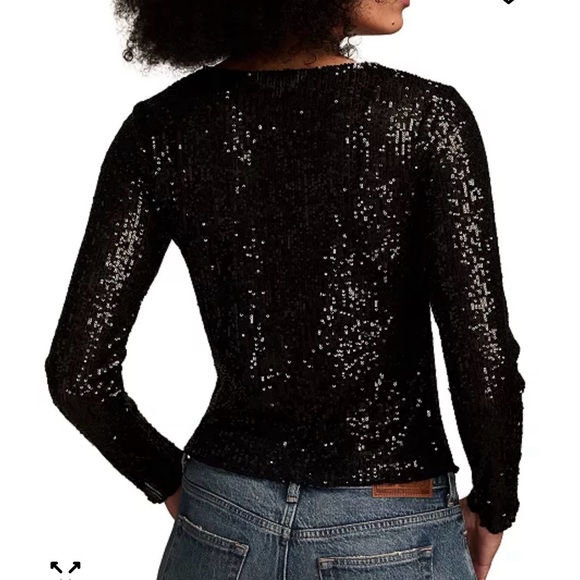 Lucky Brand Black Sequin Sheer Blouse size L EUC - Picture 4 of 11